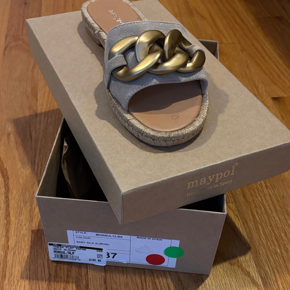 Maypol Gold and Tan Slide Sandals